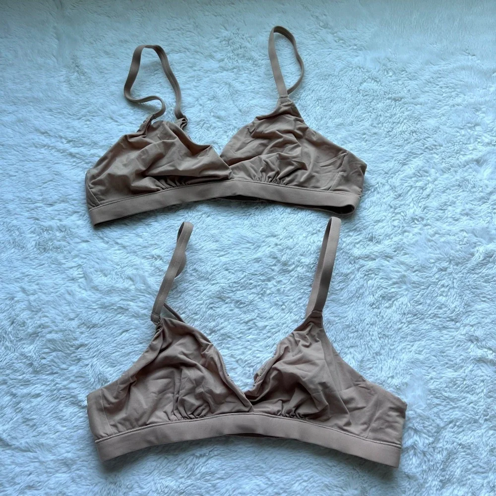 Quince Tan Nude Ultra-Soft Modal Triangle Bralette Set of 2 Size Small CMSL001
